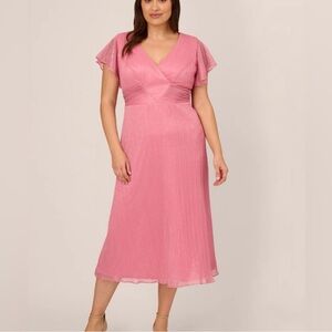 *NWT* Adrianna Papell Crinkle Metallic Mesh Midi Dress Faded Rose